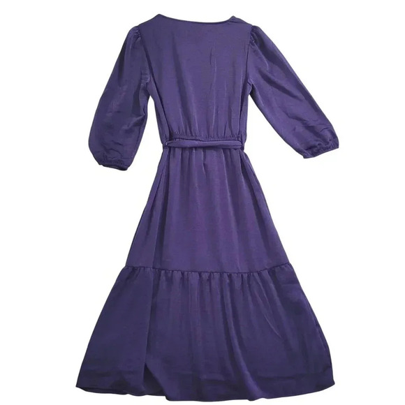 Lucky Brand Womens Midi Dress With Puff Sleeves & Belt 100% Polyester M  4CT - Picture 2 of 7